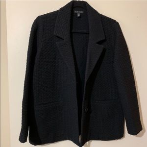 Eileen Fisher Black Basketweave Front Button Blazer/Jacket